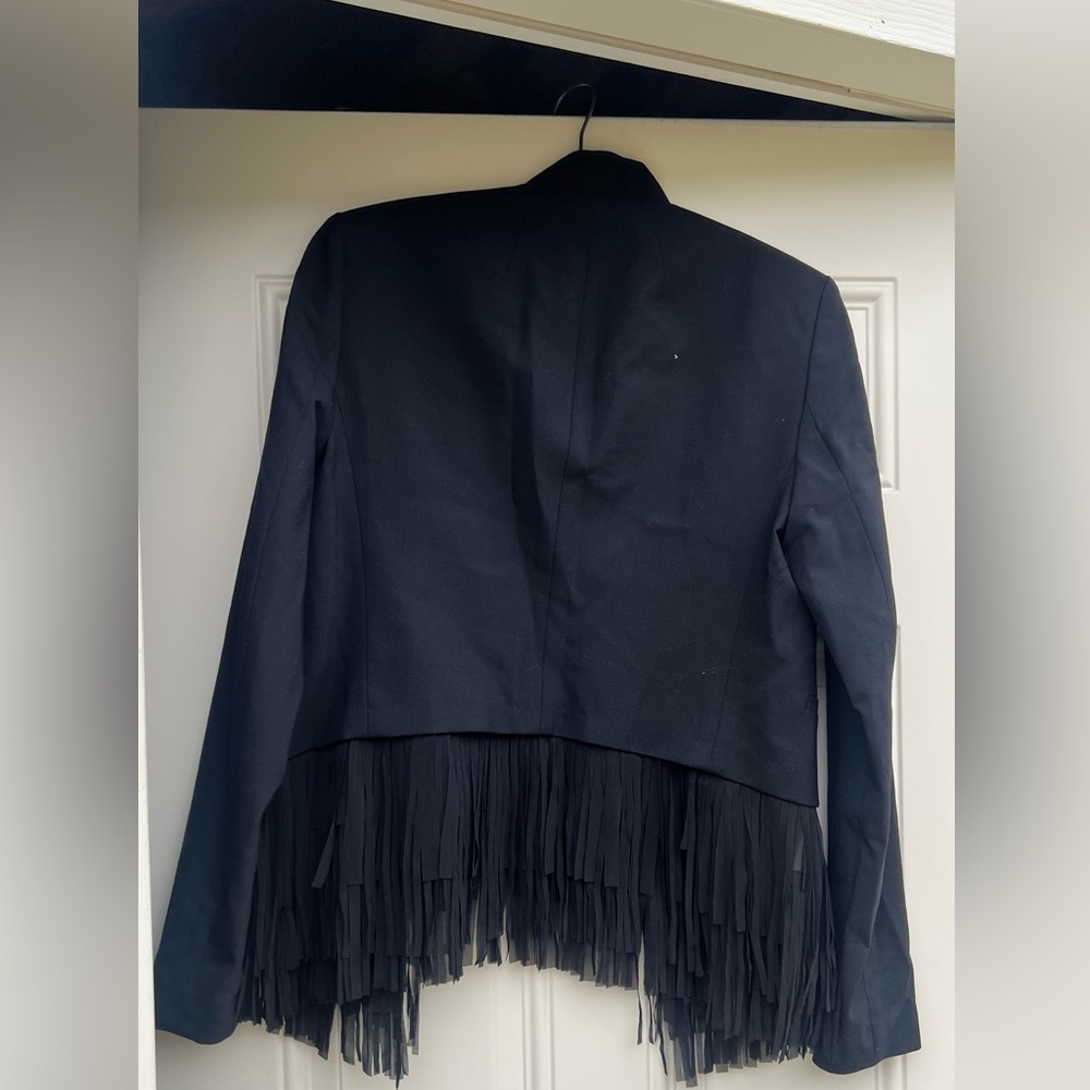 Banana Republic Fringe Trim Blazer Black Wool Spandex Blend Fitted | Size 6 - Picture 2 of 3